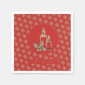 Serviette En Papier Chandelle de Noël Holly Snowflakes Rouge et or (Devant)