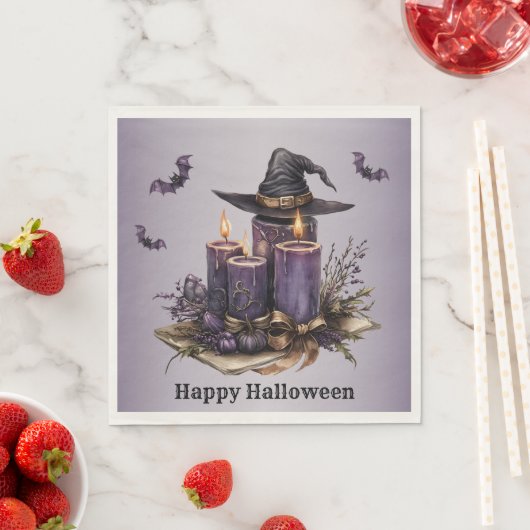 Serviette En Papier Chandelles violettes d'Halloween chauves-souris Éf (En situation)