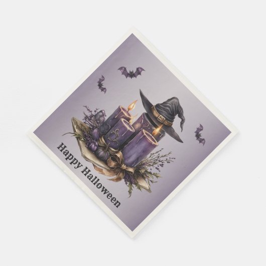 Serviette En Papier Chandelles violettes d'Halloween chauves-souris Éf (Coin)