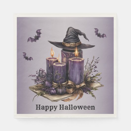 Serviette En Papier Chandelles violettes d'Halloween chauves-souris Éf (Devant)