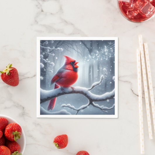 Serviette En Papier Chant Cardinal Avec Notes Musicales (En situation)