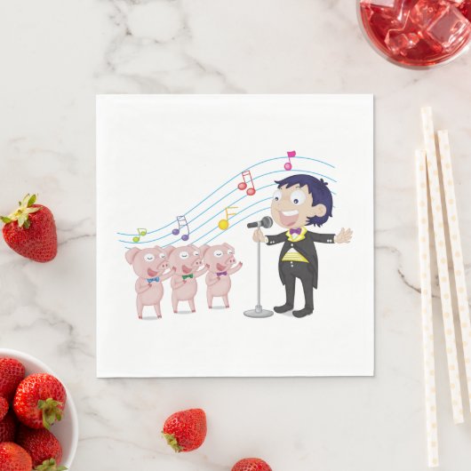 Serviette En Papier Chant de garçon avec chorale à trois cochons (En situation)