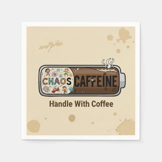 Serviette En Papier Chaos & Caffeine Funny Parenting Mom Life Coffee (Devant)