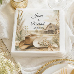 Serviette En Papier Chapeau de Cowboy Occidental Rustique Mariage Cock