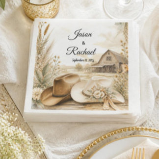 Serviette En Papier Chapeau de Cowboy Occidental Rustique Mariage Cock