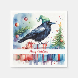 Serviette En Papier Chapeau de Noël Festif Corbeau - Papier
