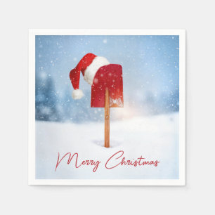 Serviette En Papier Chapeau de Noël sur une pelle à neige rouge