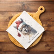 Chapeau de Père Noël en aquarelle de lama de Noël 