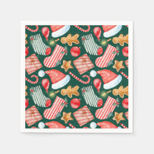 Serviette En Papier Chapeau de Père Noël en pain d'épices motif festif