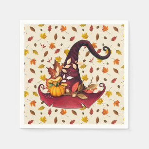 Serviette En Papier Chapeau de sorcière à l'aquarelle et feuilles d'au