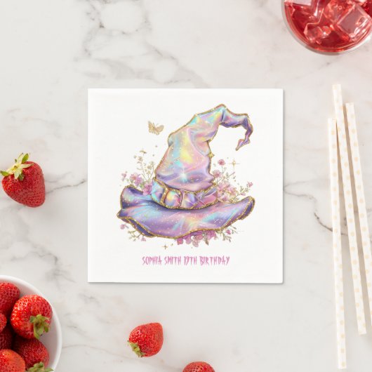 Serviette En Papier Chapeau de Sorcière Iridescent Anniversaire (En situation)