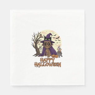 Serviette En Papier Chapeau de sorcière Pug Halloween joyeux Chaudron