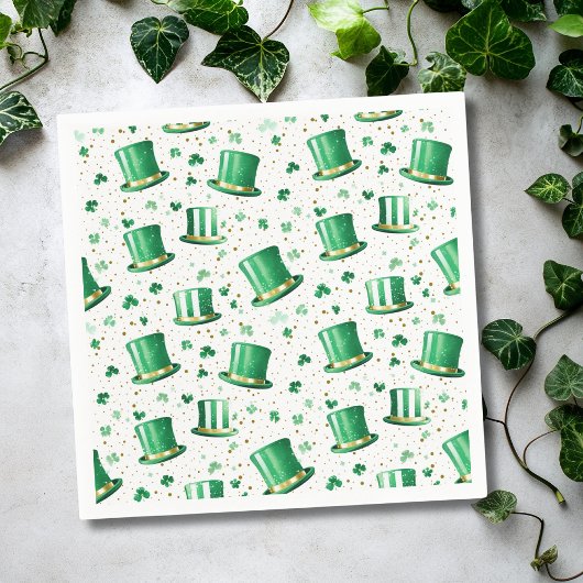 Serviette En Papier Chapeaux verts dorés de luxe et trèfles blancs