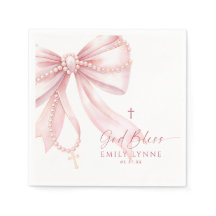 Chapelet de perles baptême rose ruban