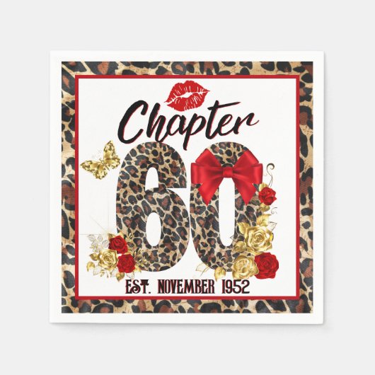 Serviette En Papier Chapitre 60 Léopard rouge et or 60e anniversaire (Devant)