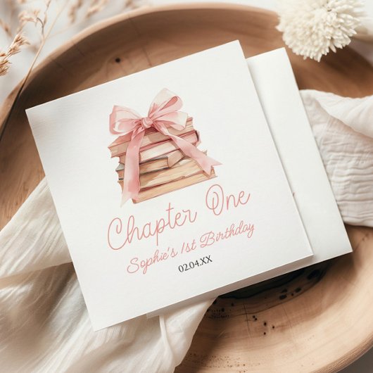 Serviette En Papier Chapter One Pink Bow Books 1st Birthday Party