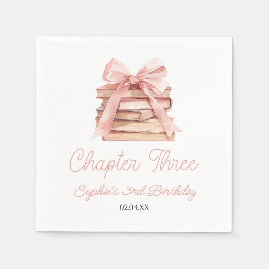 Serviette En Papier Chapter Three Pink Bow Books 3rd Birthday Party (Devant)