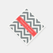 Serviette En Papier Charbon Blanc LG Chevron Corail Nom rouge Monogram (Coin)