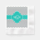 Serviette En Papier Charbon fin Chevron Turquoise Quatrefoil 3 Monogra (Devant)