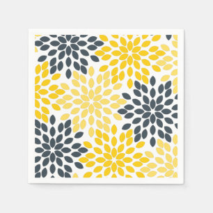Serviette En Papier Charbon jaune et gris Moderne Floral