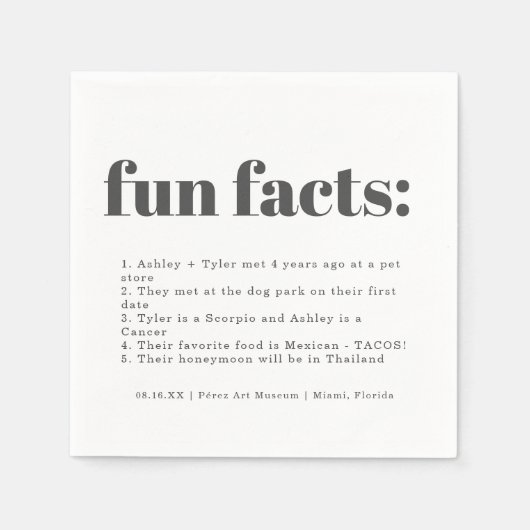 Serviette En Papier Charbon minimal moderne | Fun Facts Mariage (Devant)