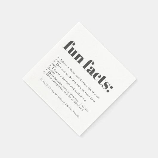 Serviette En Papier Charbon minimal moderne | Fun Facts Mariage (Coin)