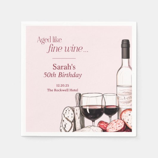 Serviette En Papier Charcuterie et fête du vin 50e anniversaire Blush (Devant)