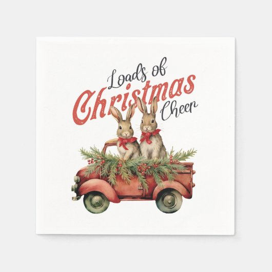 Serviette En Papier Charges de lapins de Noël en Camion Rouge (Devant)