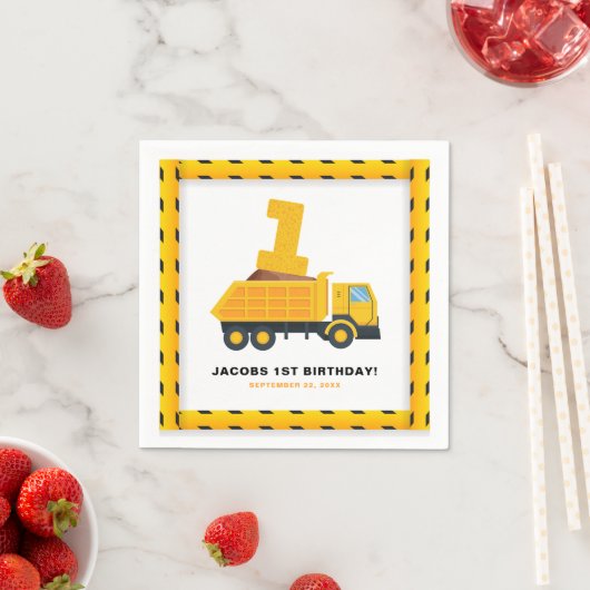 Serviette En Papier Chariot de construction 1er Anniversaire (En situation)