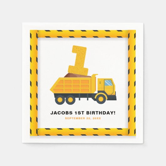 Serviette En Papier Chariot de construction 1er Anniversaire (Devant)