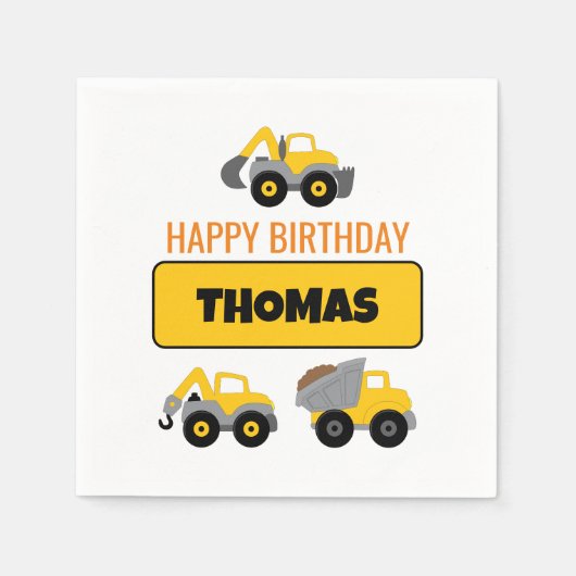 Serviette En Papier Chariot de construction Anniversaire (Devant)