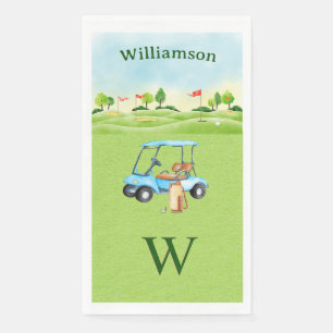 Serviette En Papier Chariot de golf amusant cours Monogramme Nom