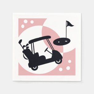 Serviette En Papier Chariot de golf rétro en noir et rose