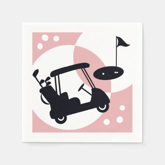 Serviette En Papier Chariot de golf rétro en noir et rose (Devant)