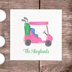 Serviette En Papier Chariot de golf rose élégant personnalisé