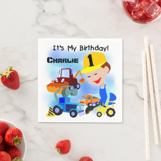 Serviette En Papier Chariots de construction 1er Anniversaire Papier s (En situation)