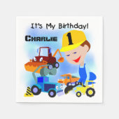 Serviette En Papier Chariots de construction 1er Anniversaire Papier s (Devant)