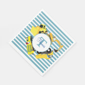 Serviette En Papier Chariots de construction Bleu rayures Monogramme (Coin)