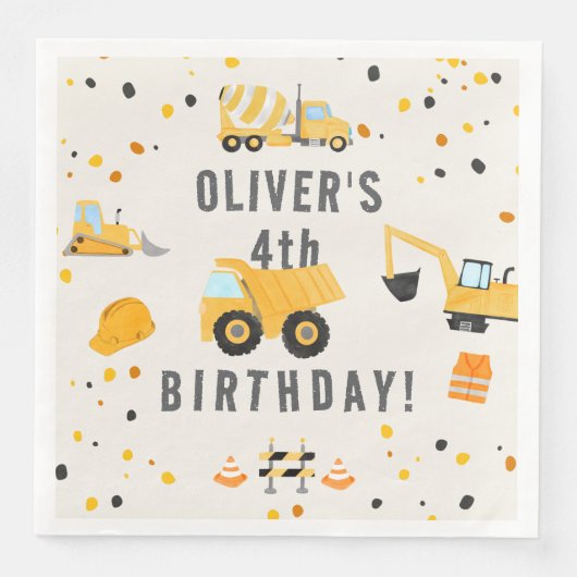 Serviette En Papier Chariots de construction fête d'anniversaire (Devant)