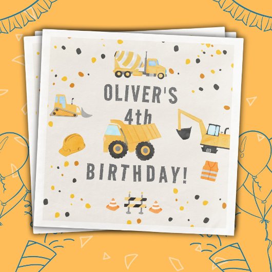 Serviette En Papier Chariots de construction fête d'anniversaire