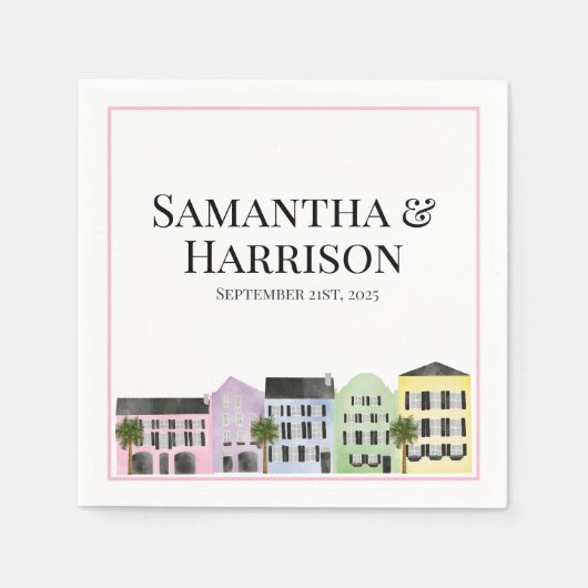 Serviette En Papier Charleston Rainbow Row Mariage personnalisé (Devant)