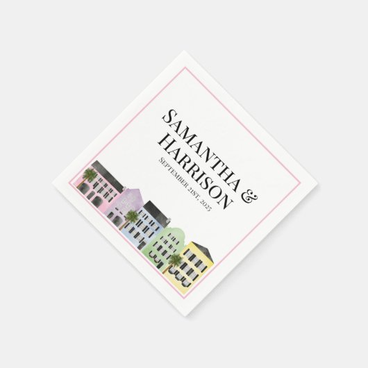 Serviette En Papier Charleston Rainbow Row Mariage personnalisé (Coin)