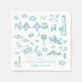 Serviette En Papier Charleston Toile in Blue Napkin (Devant)