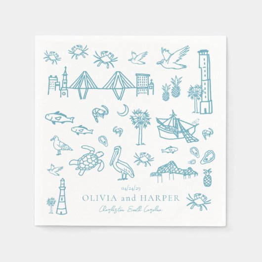 Serviette En Papier Charleston Toile in Blue Napkin (Devant)