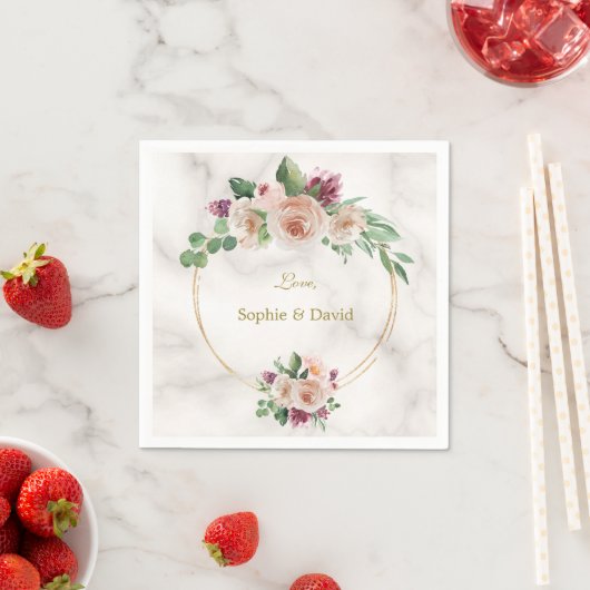 Serviette En Papier Charm Blush Champagne Fleurs Mariage Or (En situation)