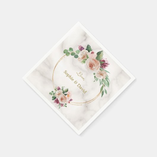 Serviette En Papier Charm Blush Champagne Fleurs Mariage Or (Coin)