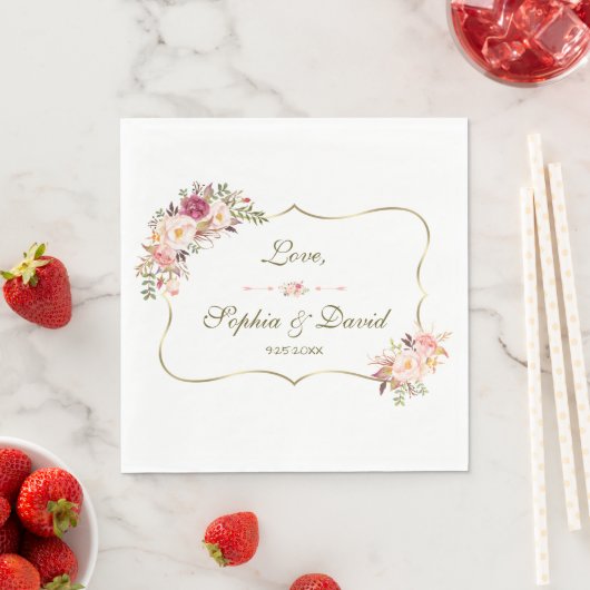 Serviette En Papier Charm Gold Blush rose Mariage floral (En situation)