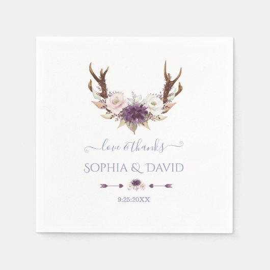Serviette En Papier Charm Lavender Rose Fleurs Blanches Antlers Mariag (Devant)