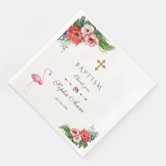 Serviette En Papier Charm Luau Flamant rose Tropical Floral Baptism In (Coin)