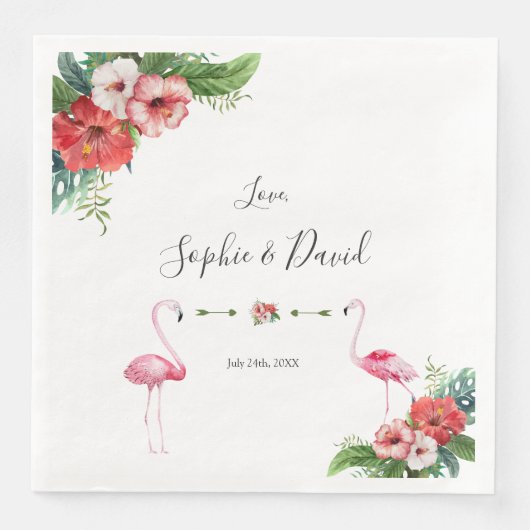 Serviette En Papier Charm Luau Flamant rose Tropical Floral Mariage (Devant)